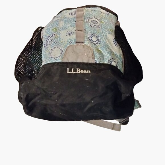 L L Bean Backpack Blue Floral Mesh Pockets Padded Straps - Picture 14 of 15
